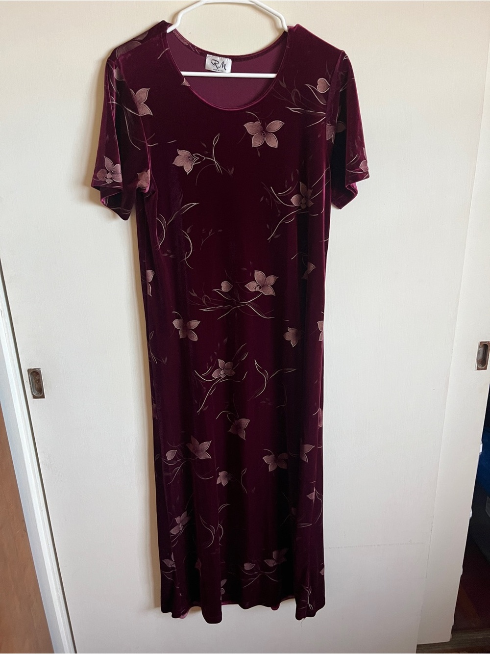 Vintage Rum dress- Velvet Floral Maxi Dress in Deep Wine